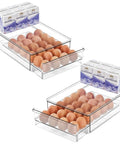 24 Egg Storage Organizer For Fridge, BPA Free Stackable Egg Holder, Clear Egg Drawer with eggs and milk cartons