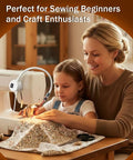 Mother and child using Pro Grade Positioning Quilting Light For Sewing Machines With Red Guide Line and seam guide