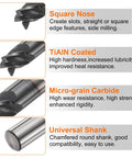 Carbide Square Nose End Mill Bit Four Flutes TiAlN Coated Milling Cutter for Hardened Steel, details of features and materials