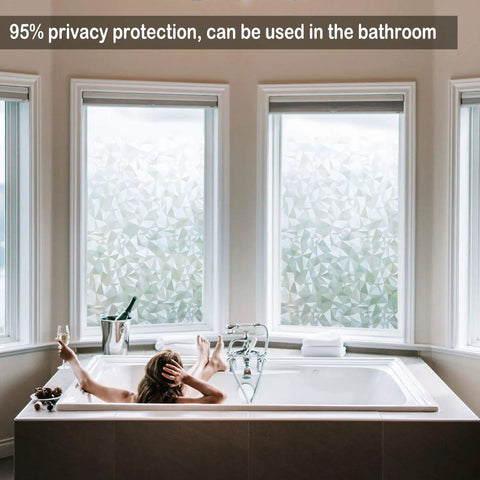3D No Glue Window Privacy Film With Frosted Glass Look, Static Cling Installation For Bathroom, UV Blocking, 17.7x78.7 inches