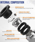 Exploded view of push to connect fitting components for 3/8 Inch Tube OD to 1/4 Inch NPT Kit showing internal parts material and structure.