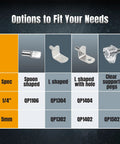 Options chart for spoon, L shaped, L shaped with hole, clear pegs. Set Of 50 5mm L Shaped Shelf Pegs For Cabinets Bookshelves And Closets.