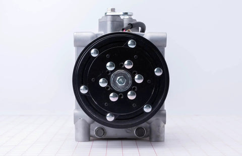 Front view of Direct Replacement A C Compressor For TM43 12V With 8 Groove Pulley Part 3300301 for heavy duty vehicles