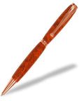 Premium Pen Press With Anodized Aluminum Base And Adjustable Assembly Rod Designed For No Sweat Assembly And Snap Together Custom Builds That Really Level Up Your Daily Craft Game, featuring a handcrafted pen with a reddish-brown finish and gold accents.