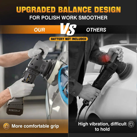 Side-by-side comparison of cordless buffer polisher kits; Dewalt 20V compatible tool highlighted for car detailing and waxing.