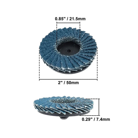 40 Piece Quick Change Flap Discs With 1/4 Shank Holder for Fast Swap Roll Lock Sanding Wheels Zirconia Alumina, 2 inch size with dust venting.