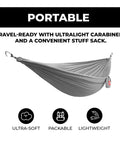 Go-To Nano 7 Ultra Light Hammock For Camping And Travel With Ripstop Nylon, lightweight and packable with carabiners, 9x4 foot size