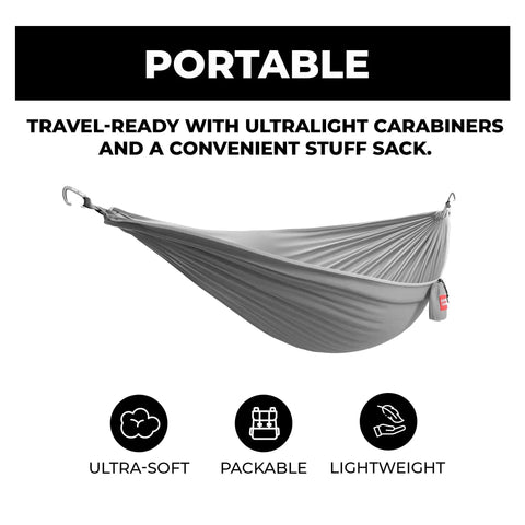 Go-To Nano 7 Ultra Light Hammock For Camping And Travel With Ripstop Nylon, lightweight and packable with carabiners, 9x4 foot size