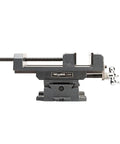 Heavy Duty Cross Slide Drill Press Vise With Extra Tall Jaws Sliding Clamp Handle and Precision Castings for Knockout Grip, side view.