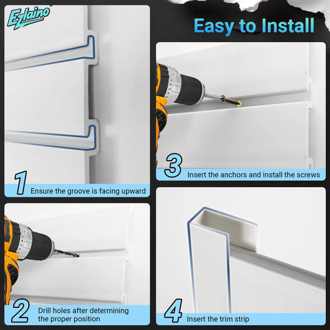 Installation steps for Dang Tough Four By Eight Slatwall Panel Kit with Quick Snap Lock PVC Garage Wall Organizer.