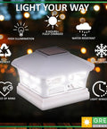 Solar Post Cap Lights For 5x5 PVC Vinyl Fences, Decks, And Gardens, Waterproof White LED Outdoor, highlighting features like eco-friendly, 8 hour charge, water resistant and light sensors