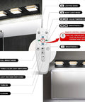 Black 4 Light Vanity LED Bathroom Light Fixture For Modern Homes, remote control settings, 32 Inch Wide, sleek design, above mirror