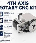 Kick Your CNC Router Setup Right Up With This Heavy Duty 4th Axis Rotary Table Boasting A NEMA 57 Stepper Motor ER32 Collet Chuck And Buttery Smooth Spinning Hollow Shaft, showcasing the 4th axis rotary CNC kit components.