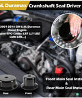 6.6L Duramax Diesel Main Crankshaft Seal Driver Kit for front and rear seal installation, shown in engine context.