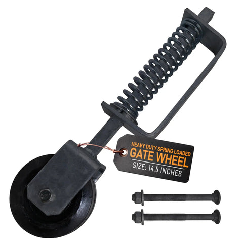 Heavy-Duty Gate Wheel With A Large Four Inch Wheel For Smooth Operation, 14.5 Inch Gate Support Roller, weather-resistant black metal