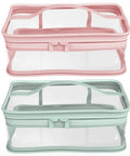 Two Pack Transparent Waterproof Makeup Bag Set With Zippered Cosmetic Pouches For Travel Grab And Go Easy Access Clear PVC Toiletry Organizer Durable Portable Storage Eight Point Three By Five Point Nine By Three Point Five Inch Pink And Green