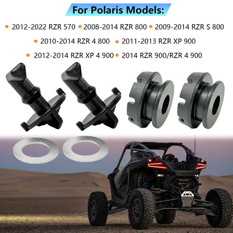 Hood Latch Toggle And Grommet Kit For Polaris RZR 570 800 S XP 900 2 Pack shown with ABS and rubber parts