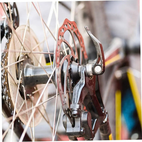 Heavy Duty Front And Rear Mechanical Disc Brake Pad Upgrade For Mountain Bikes Featuring Forged Aluminum Frames and chunky sintered pads, detailed view.