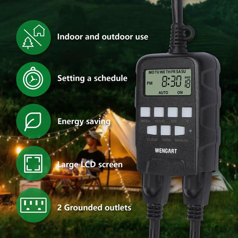 Tough As Nails Outdoor Digital Timer Dual Outlet Weatherproof Rock Solid Programming Schedule Locks Vacations 7 Day Automated On Off Switch