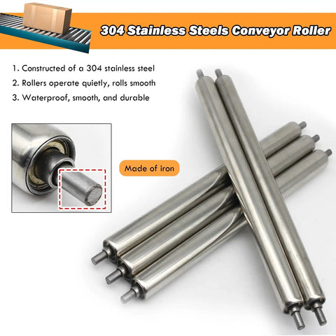 Heavy Duty Gravity Conveyor Rollers 304 Stainless Steel Replacement Tubes with smooth industrial bearings shown in a 5 pack.