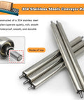 4 Pack 1.5 Inch Stainless Steel Conveyor Rollers With Bearings 300mm Length Heavy Duty Replacement Rollers For Industrial And Lawn Equipment Built To Handle Tough Conveyor System Upgrades, shown stacked with close-up detail.