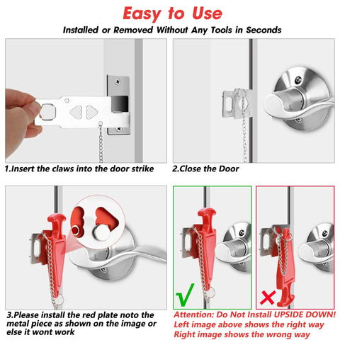 Installation guide for Two Pack Portable Door Lock Set For Extra Security And Privacy Great For Travel Hotels Homes Apartments Dorms And College Use Prevents Entry From Outside Not Even With A Key For Peace Of Mind