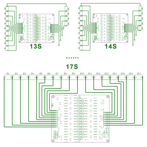 Heavy Duty Active Equalizer Balancer Module For 13S 14S 15S 16S 17S Lithium Batteries 5A diagram showing electrical connections