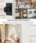 Matte Black Dummy Door Knobs For Interior Use With Modern Vintage Rectangular And Round Handles For Bifold And Closet Doors 2 Pack In Stainless Steel Finish shown installed on interior doors