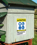 Gear Up Safety Sign Wear Protective Equipment Warning Sign For PPE Gear At The Job Site on wooden building exterior