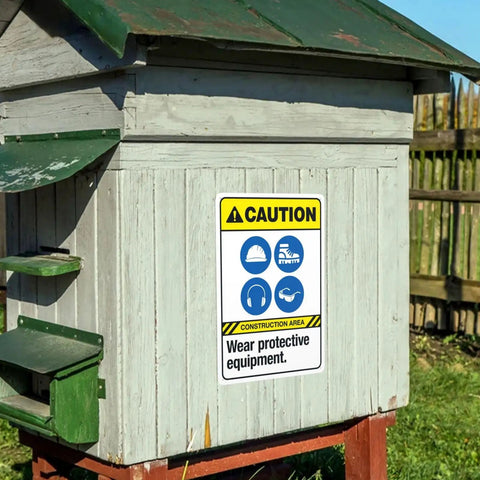 Gear Up Safety Sign Wear Protective Equipment Warning Sign For PPE Gear At The Job Site on wooden building exterior