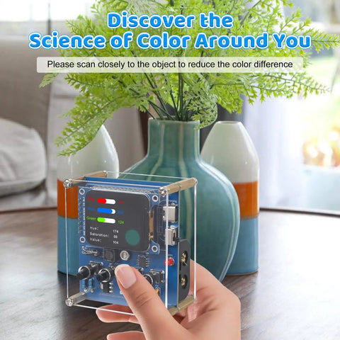 DIY Color Recognition Soldering Project Kit With TCS34725 Sensor Lets You Build A Real Time Color Detector That Displays RGB Values Brightness Hue And Saturation On A 1.69 Inch Screen, acrylic case