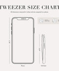 Size chart comparing Slant Tweezers For Eyebrows In Midnight Sky Finish to a phone, showcasing 3.66-inch length.