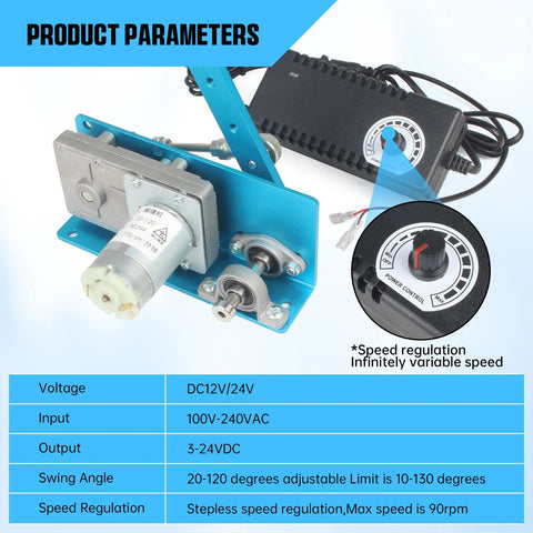 CNCTOPBAOS 12V/24V linear actuator with speed controller; blue metal frame and gray motor, 20–120° swing