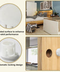 Collage showing 30 Pack 8mm White Plastic Hole Plugs with snap-in locking end caps installed on furniture and close-ups of design features.