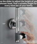 Wall Mounted Shower Head Holder With Adjustable Bracket And Strong Suction Cup on smooth surface showing height adjustment