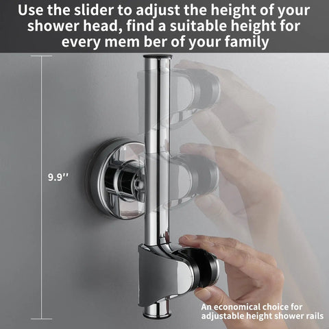 Wall Mounted Shower Head Holder With Adjustable Bracket And Strong Suction Cup on smooth surface showing height adjustment