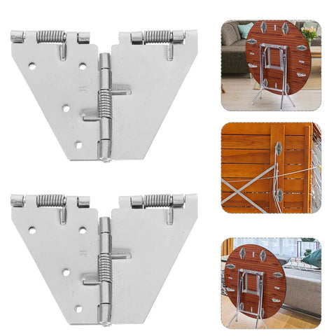Heavy Duty Folding Table Hinge Set For Iron Furniture Durable High Hardness Seamless Design shown with wooden tables