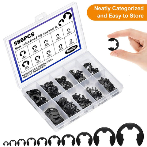 Massive 580 Piece External Retaining Ring Kit In Black Carbon Steel Ten Sizes M1.5 To M10 For Bearings Gears