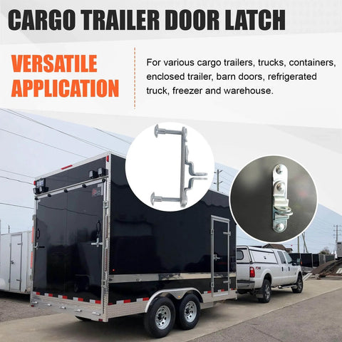 Cargo trailer with door latch and lock detail, Trailer Door Hasp Keeper Kit For Cargo Trailers, fits ramp padlock and race bar locks.