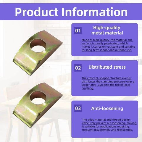 Product information for 40 Piece M8 Half Moon Nut Washers Set With Solid Iron Lock Washers Spacers For Furniture Hardware