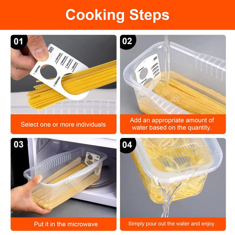 Step-by-step cooking with Microwave Pasta Pot With Strainer Lid And Measuring Cup Clip, Quick 10 Minute Cook For 1 To 4 Servings