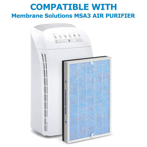 MSA3 Replacement Filter Compatible With MSA3 And MSA3S Air Purifiers beside a white air purifier