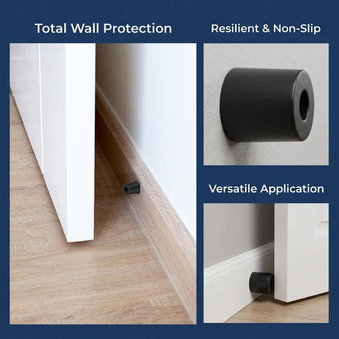 10 Pack Black Rubber Door Stoppers Floor Mounts Heavy Duty Anti Scratch Door Bumpers for Wall Protection shown in use