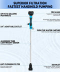 Cordless Stick Water Pump Moves 720 GPH With No Sweat, Delivers 32 Ft Lift Power, Includes 4000mAh 21V Battery And Fast Charger, 3/4 Inch Connection, Solid Choice For Vacuuming Pools, Spas, And Yachts On-site, Toss The Extension Cord And Go - handheld pump with aluminum tube and 3/4 adaptable outlet.