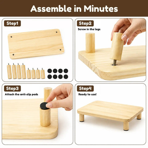 Assembling Elevated Cat Food Stand For Automatic Feeders Supporting Furbaby Neck Comfort With Solid Pine Build.