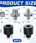Image of 6 Piece Hella Solid Aluminum Threaded Converter Kit Quick Swap 1/4 Male To 3/8 Female And 3/8 Male To 1/4 Female Adapter with sizes.