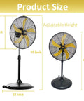 Heavy Duty 20 Inch Pedestal Fan Delivers 5000 CFM High Velocity Air With One Fifth HP Motor Oscillating Stand Fan On Wheels Product Size