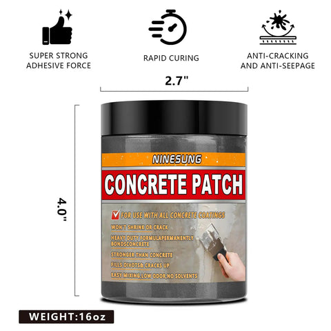 Front view of 16 oz container of Fast Drying Concrete Patch Repair For Cracks Holes And Spalls In Driveways Floors And Sidewalks Indoor