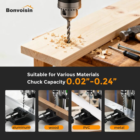 Steady As Can Be Benchtop Mini Drill Press With Quick Grip Vise, drilling wood with precision, suitable for various materials.