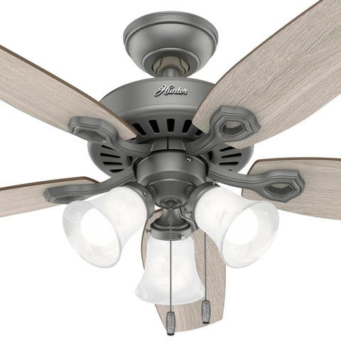 52 Inch Indoor Ceiling Fan With LED Lights And Pull Chain No Remote For Bedroom Or Living Room Five Blades Standard Mount